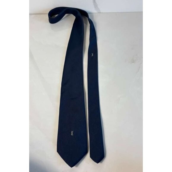 Yves Saint Laurent YSL Mens Tie Blue 100% Silk Classic Necktie Designer Vintage - Picture 4 of 7